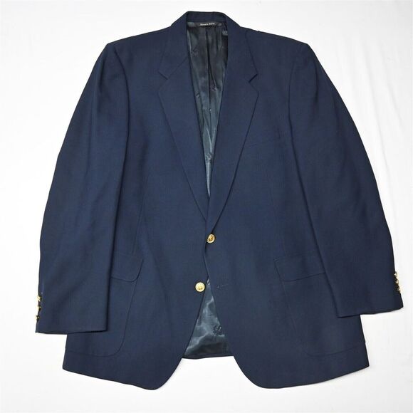 Vtg Elkridge 46L Navy Blue Hopsack Gold Button Blazer Sport Coat Jacket